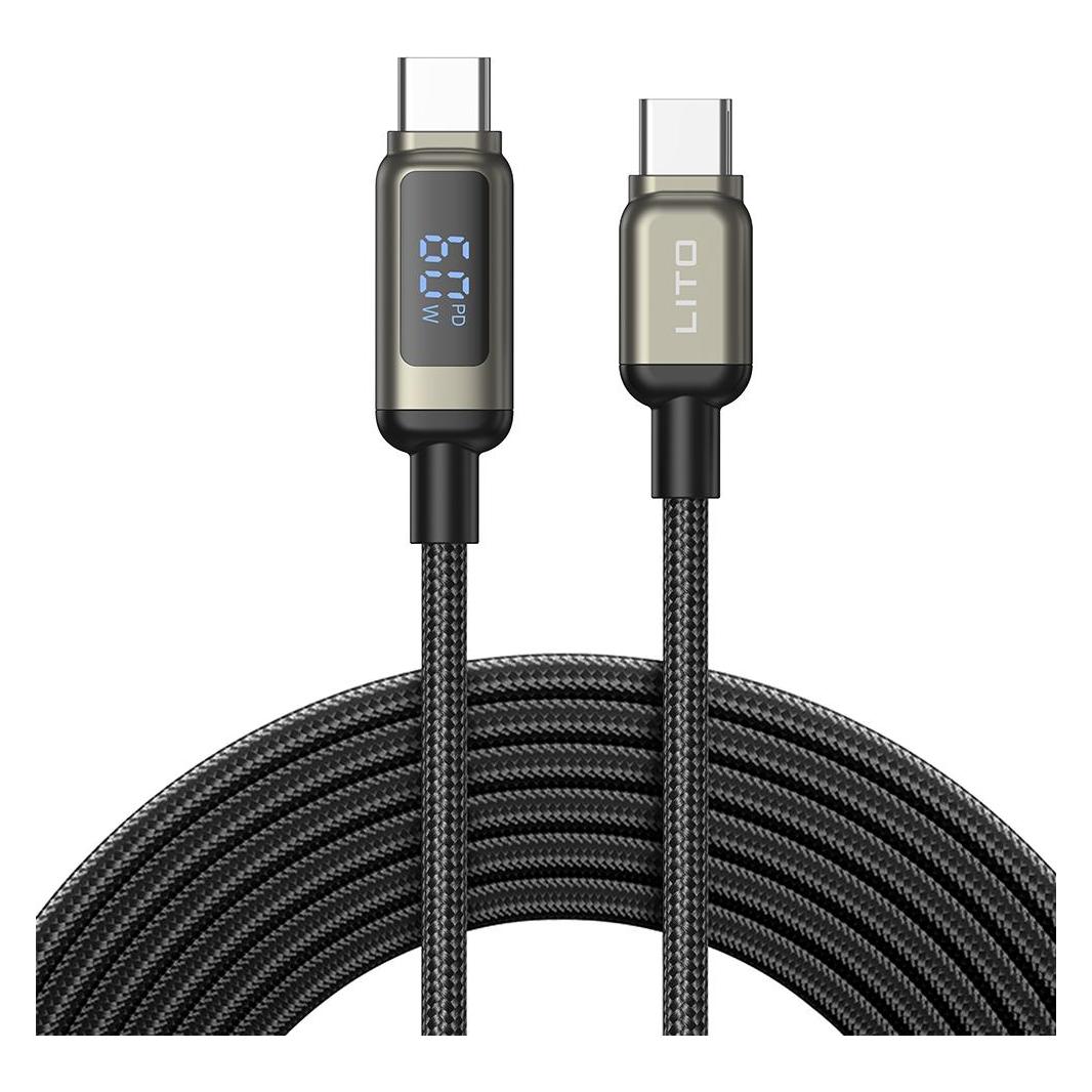 Lito - Data Cable (LD15) - Type-C to Type-C, Fast Charging, Braided Nylon, 60W, LED Display - Black (60 W) (61003463)