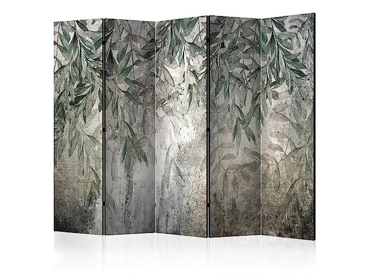 decomonkey Paravent Raumteiler Innen Blätter, 225x172 cm, 5-teilig, Laub Beidseitig, Natur, Wohnzimmer, Room Divider, Wall, Raumteiler Stehend, Trennwand, Sichtschutz, Spanische Wand, Holz