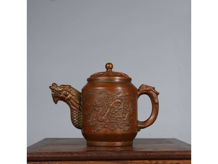 Théière en laiton Dragon Phoenix, ornement tête de dragon, décoration vintage de style chinois pour bureau, étagère Bogu, cadeau artisanal haut de gamme