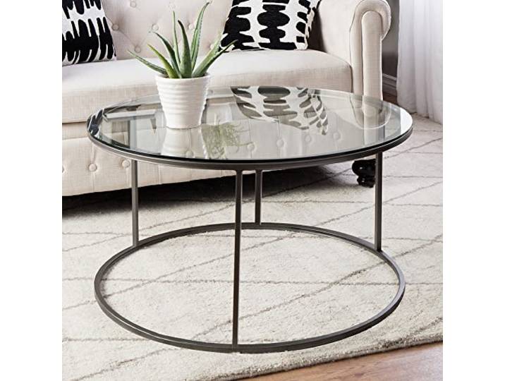 [en.casa] Couchtisch Kolari Wohnzimmertisch 45 x Ø80 cm Beistelltisch rund Sofatisch Tischplatte aus Klarglas Kaffeetisch Metallgestell