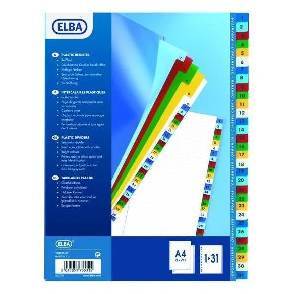 Elba Mylar-Kartonmappen, A-Z, ohne "ST"-"SCH", 20-teilig DIN A4, Masse: (B)210 x (H)297 mm (595581-20)