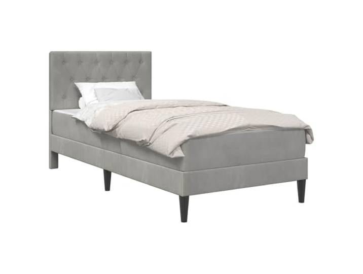 TUERYAFEK Bett Mit Kopfteil Hellgrau 90x200 cm Samt Mit Matratze, Stauraum unter Bett, Lattenrost aus Sperrholz, pflegeleicht