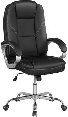Costway Ergonomic Leather Office Chair with Padded Armrests and Rocking Backrest-Black