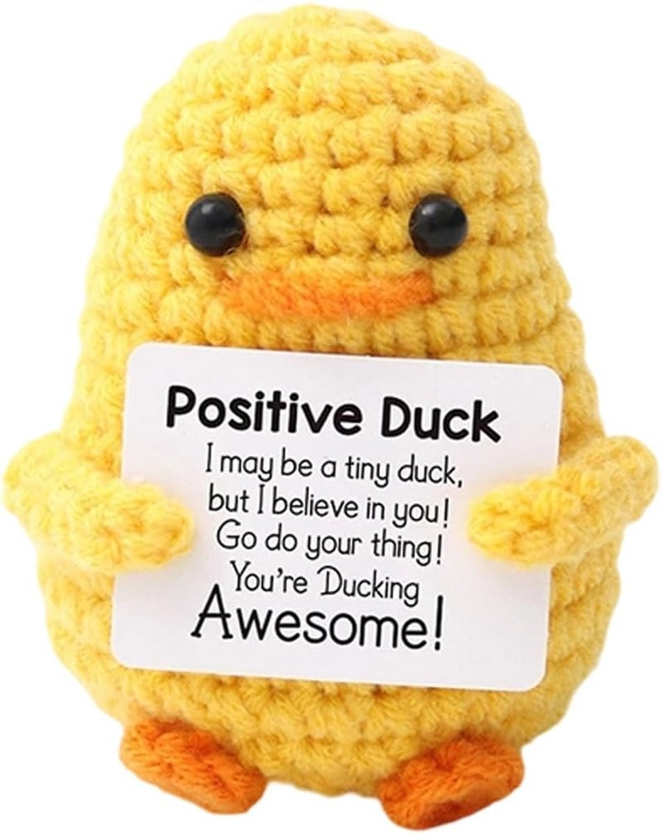 Pluche Dierlijke Eend met Positieve Boodschap - Inspirerende Knuffel en Decoratie voor Volwassenen en Kinderen