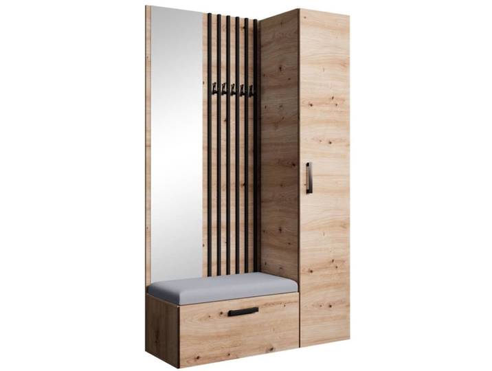 Dressing lamelles + armoire haute, chêne Artisan+gris, 121x203