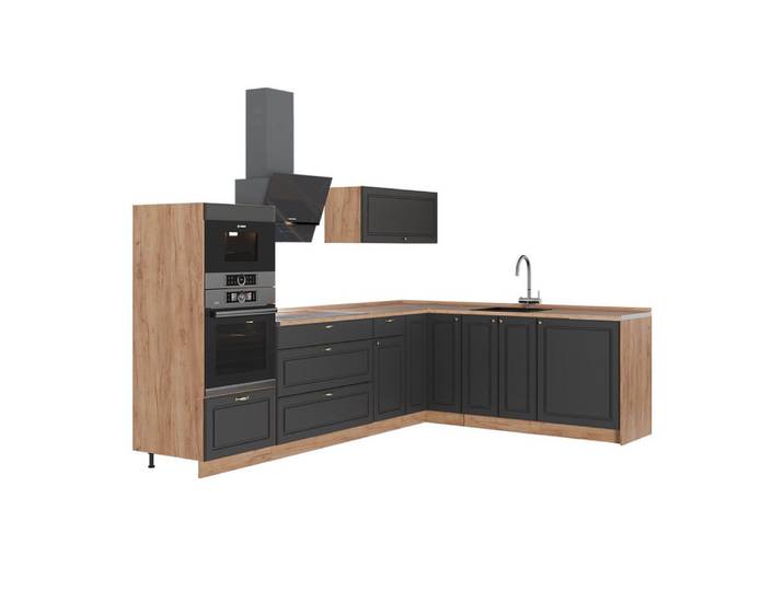 Vicco Winkelküche Fame-Line, Anthrazit-Gold Landhaus/Goldkraft Eiche, 287 x 207 cm oh...