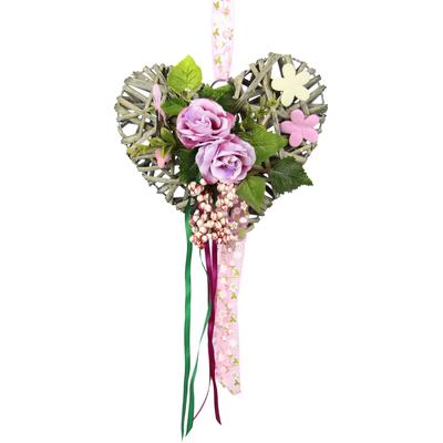 Dekofigur I.GE.A. "Herz aus Holz", bunt (rosa), B:25cm H:23cm, Dekofiguren, rosa