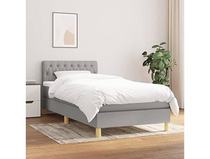 RJPLMFV Bettgestell, 80 x 200 cm, hellgrau, Stoff Verstellbarer Kopf, Matratze mit Taschenfedern, mittlere Unterstützung, weicher Matratzenschoner