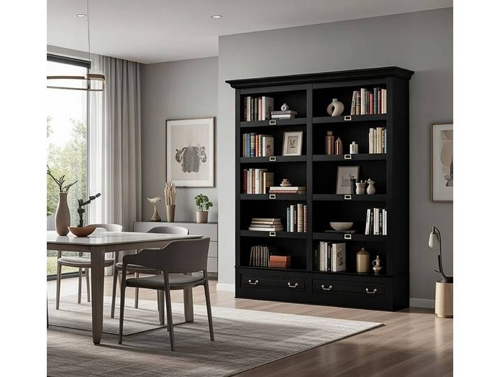 Bücherregal I Massivholz Pinie, lackiert Rück-, Seitenwände & Einlegeböden: MDF Mitteldichte Holzfaserplatte , lackiert Schwarz/Schwarz 214 x