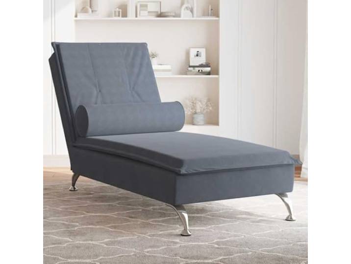 KGTKGTYER Chaiselongue mit Massagefunktion, Dunkelgrau Samt Liege Integrierter Massagepunkt, Verchromte Metallbeine, Eleganter Look