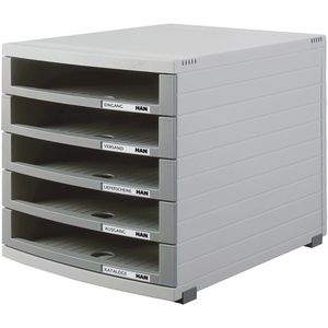Han Schubladenbox 1505-0-19, Contur, A4, 5 Fächer, Kunststoff, offen, dunkelgrau