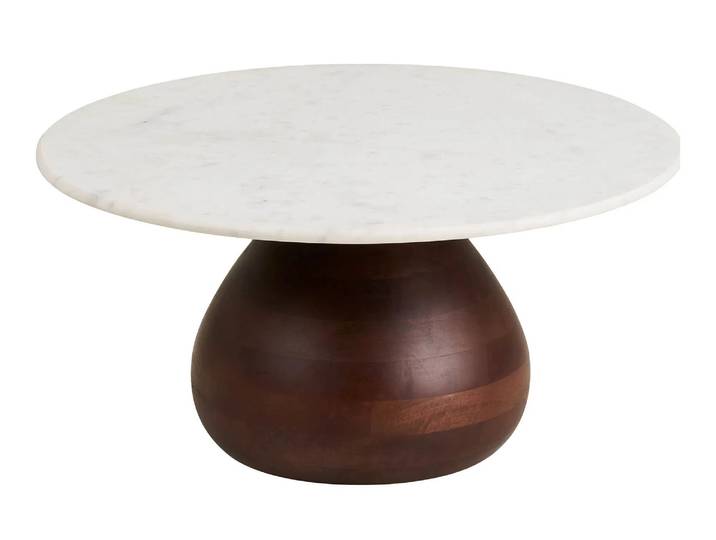 Couchtisch Marvella – mit Marmorplatte und bauchigem Mango-Holzfuß - Braun - Luxusbetten24