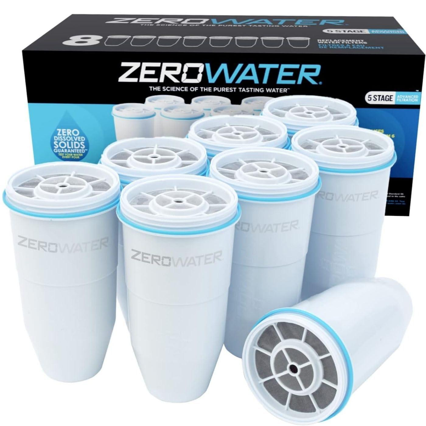 Dripio Vervangingsfilters voor waterfilter, set van 8 stuks, NSF-gecertificeerd, 5-traps filtratie, wit