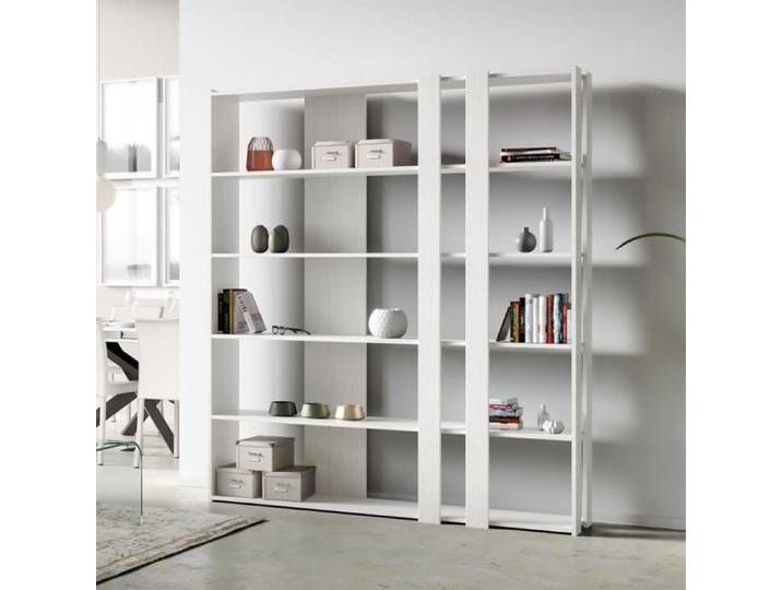 Bibliothèque murale design moderne blanche 6 étagères bureau à domicile Kato C