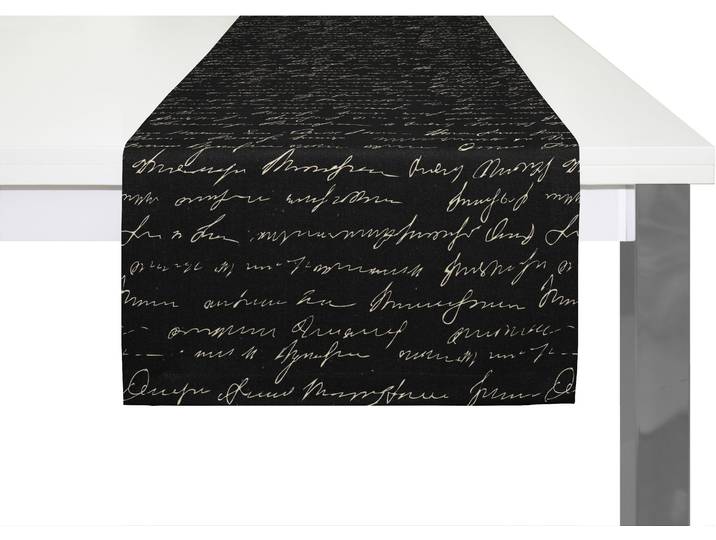 Tischläufer ADAM Scribble , schwarz (schwarz, natur), B:50cm L:150cm, Bio-Baumwolle, Leinen, Tischdecken, Tischläufer, aus Bio-Baumwolle,Made in Germany