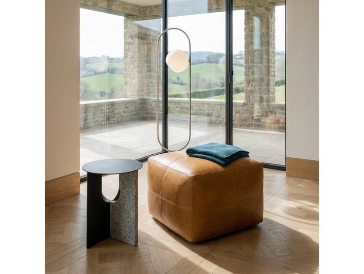 Pouf Tenna 50 × 50 × 45 cm - Echtleder Cognacbraun