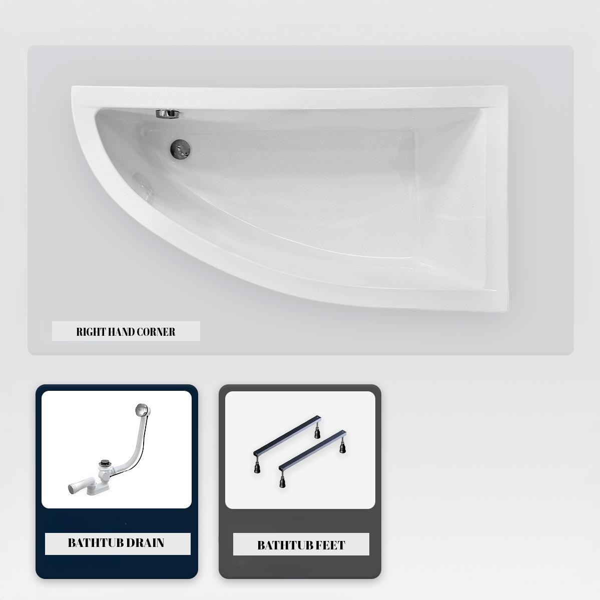 Asymmetrische Badewanne - 150 x 70 cm - Rechts - ohne Verkleidung - mit Füßen - Ablaufgarnitur Chrom - PRAKTIKA