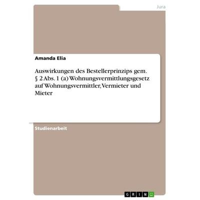 Auswirkungen des Bestellerprinzips gem. § 2 Abs. 1 (a) Wohnungsvermittlungsgesetz auf Wohnungsvermittler, Vermieter und Mieter, Taschenbuch von Amanda