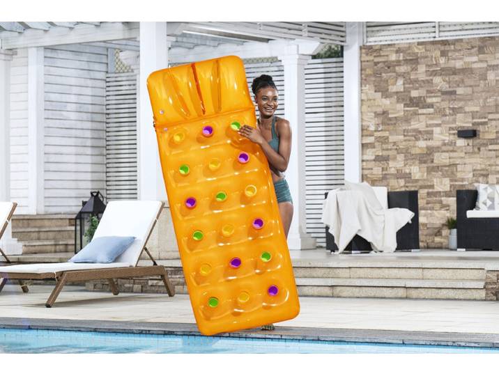 Bestway® Matelas flottant de piscine Couleurs d’été™ Orange avec oreiller