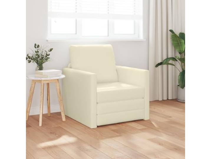 HEFZGDB 2-in-1 Schlafsofa Creme 74x77x81 cm Kunstleder Sessel mit weicher Polsterung, modernes Design für Entspannung und Lesen, stilvolle Ergänzung für zeitgenössische Wohnräume,
