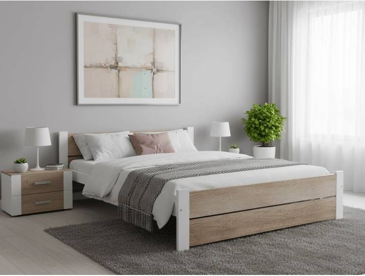 Bett IKAROS DOUBLE 140 x 200 cm, Weiß/Eiche-Sonoma Matratze: Ohne Matratze, Lattenrost: Ohne Lattenrost