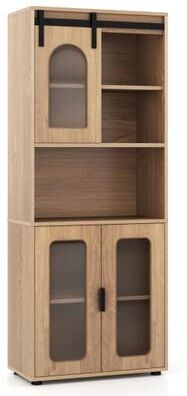 Costway Farmhouse Bathroom Floor Cabinet with Sliding Barn Door-Natural