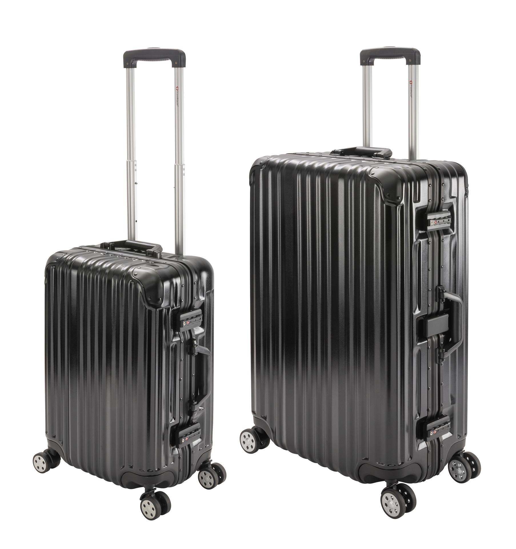 2er Reisekoffer Set, Handgepäck, Koffer L, Hartschalen Polycarbonat Alu Trolley Travelhouse London 2er Kofferset S, L, Schwarz