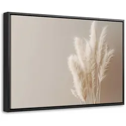 LEINWAND Bilder mit Rahmen - Pampasgras - Federn - Pastell - Weiß - 60x40