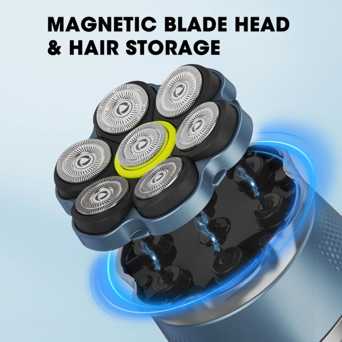 INF 7-Kopf magnetischer Elektrorasierer mit Edelstahlklingen – IPX6 wasserdicht, LED-Display, USB Typ-C, 180 Minuten Laufzeit Blau