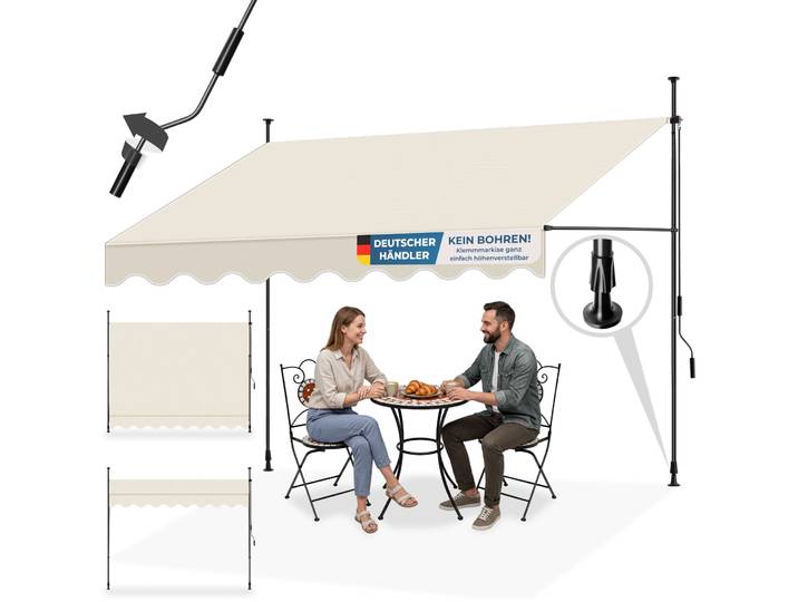 Klemmmarkise mit Handkurbel, höhenverstellbar - 300 x 180 cm, beige