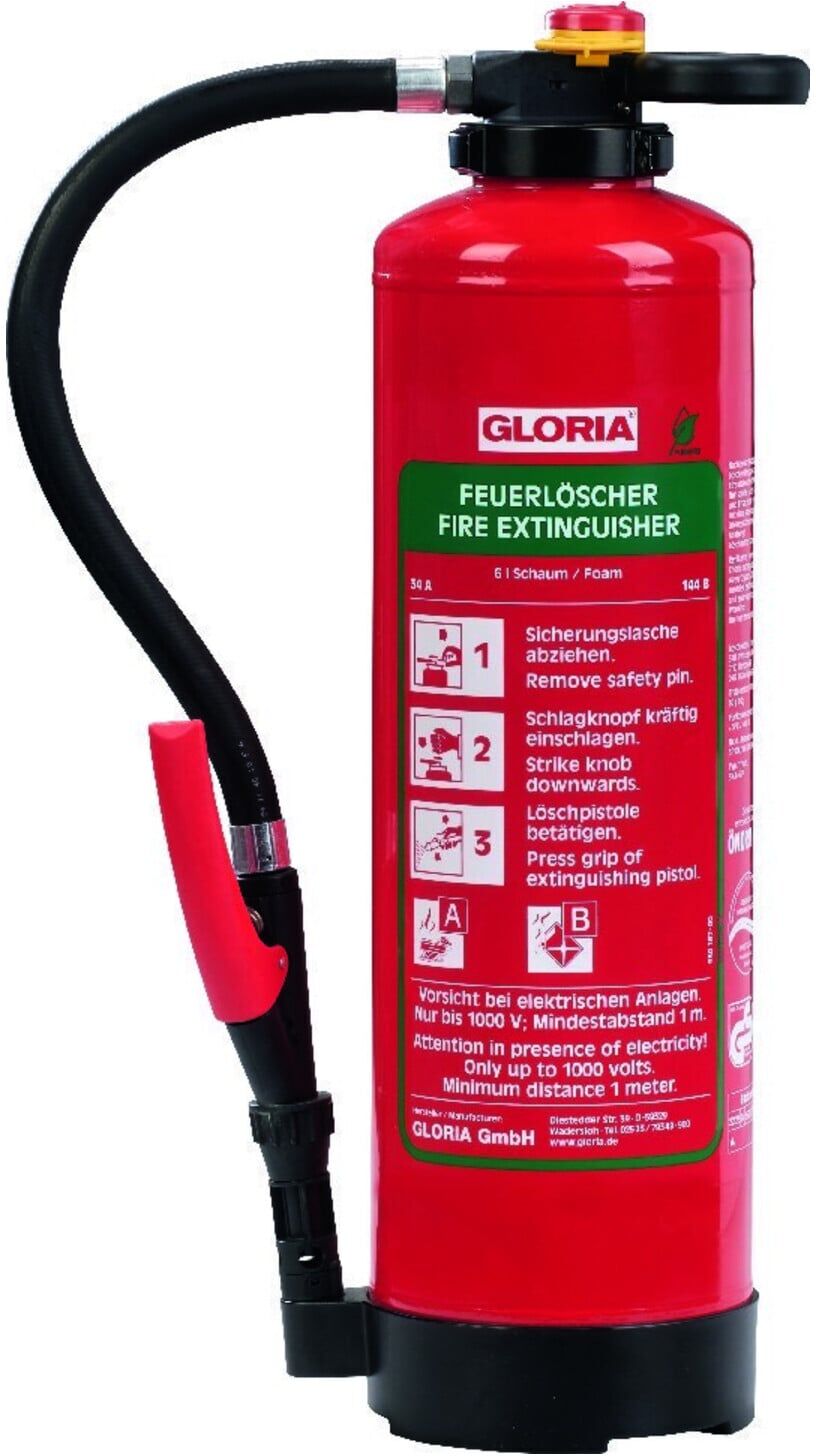Schaumfeuerlöscher 6l Aufladegerät Brandkl.34 A 144 B m.Wandh.GLORIA (811641.0035)