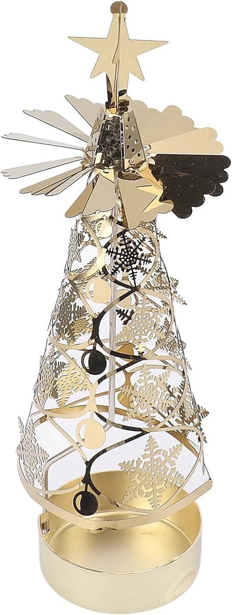 Gouden roterende kandelaar met sneeuwvlok design voor kerstdecoratie en sfeervolle verlichting