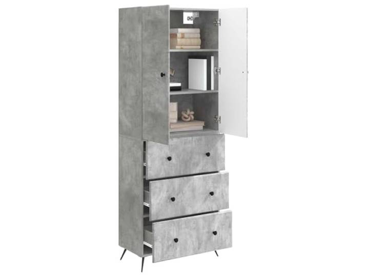 KTHLBRH Schrankset 2 Stück grau Beton 66 x 34,5 x 90 cm Technisches Holz, Griffe aus Metall, 3 Schubladen, 2 Einlegeböden, Schiebetüren, platzsparend