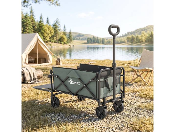 Outsunny Chariot Pliable avec Roulettes Vert 114x46x92 cm