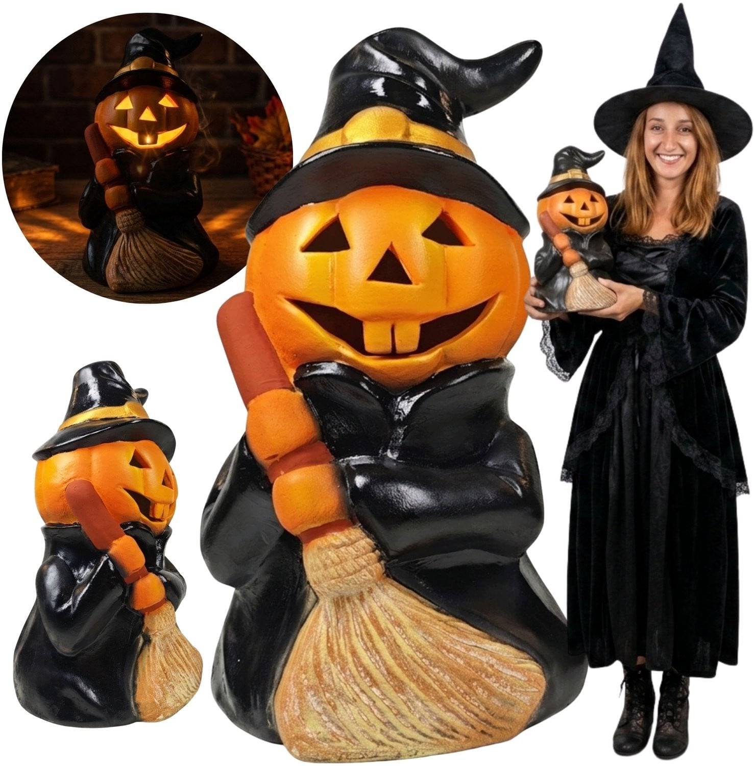 Grote Keramische Pompoen Decoratie voor Halloween en Herfst - 38 cm - Merkloos