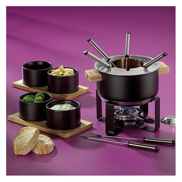 Kela Fondue-Set GUNTEN 16-teilig Edelstahl mit 4 Keramikschalen (Fondue Bourguignonne) (10068)