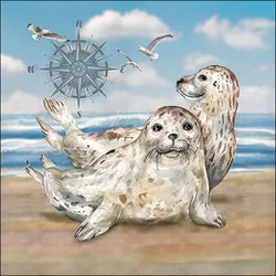 Ambiente 20 Servietten Papier 33x33cm 3-lag  hochwertige Einweg Papierservietten Maritim Servietten Robben Strand Sommerparty Meeresdeko Geburtstag Küstenflair