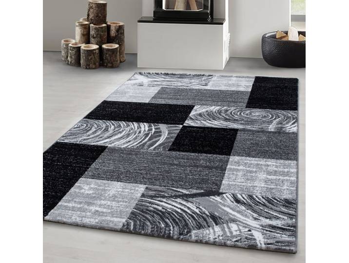 Carpetsale24 Tapis moderne à poils ras tendance Noir Tapis 240x340 cm motif à carreaux abstrait tapis moelleux