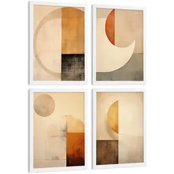 POSTER Set of 2 Beige Abstract Shape Wall Art Modern Living Room Bedroom Kitchen Bathroom Decor Weißer Rahmen A3