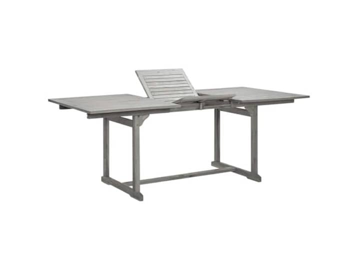 LMTYOENFG Garten-Esstisch Ausziehbar Akazie Massivholz Grau 150-200 cm Flexibler Balkontisch und Terrassentisch mit Schirmloch für schattige Plätze bei Familienfeiern im Freien.
