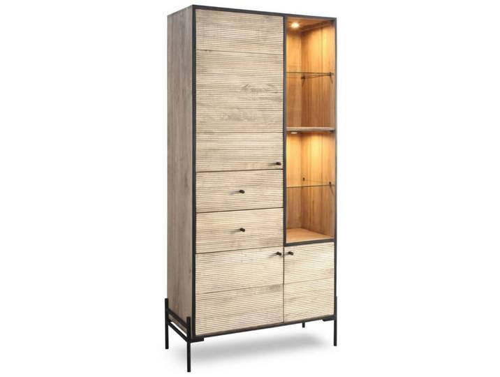 WOLF MÖBEL Vitrine REEL Schrank 2 Schubl./3 Türen /1 Ablage/2 Glasb./Licht (88 x 40 x 195)