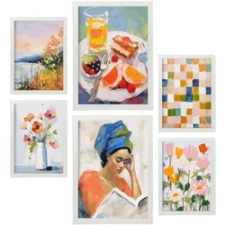 POSTER Set Mit 6 Frühstück Lesen A3 & A4 Weißer Rahmen