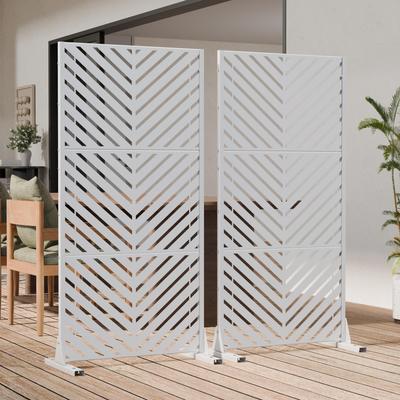Lirago Outdoor Privacy Screen 2-Panel Chevron Metal Privacy Fence with Wind-Resistant Base Durable Decorative Divider