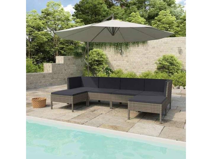 Salon de jardin 6 pcs avec coussins résine tressée gris mobilier extérieur patio et terrasse