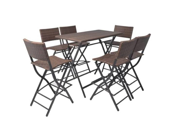 PUGYNBK Faltbares Bar-Set, 7-teilig, PE-Rattan und Stahl Tisch und 6 Hocker mit Fußstütze, faltbar, wetterfest, einfache Montage