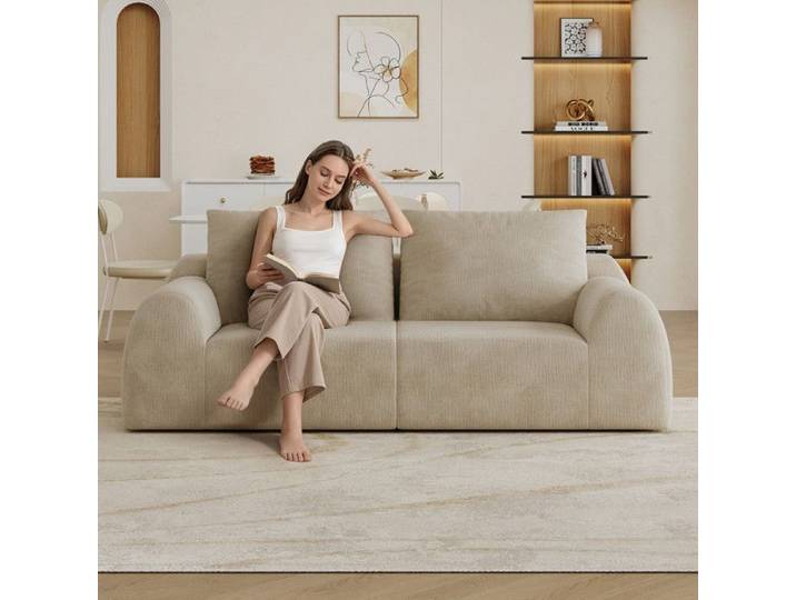 Canapé droit 2 places siège profond canapé modulaire canapé à compression de mousse Chenille sans assemblage kaki 190x95x85cm