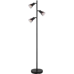 Stehlampe Wohnzimmerleuchte Beistelllampe Stehleuchte Schlafzimmerlampe, Metall Glas schwarz rauchfarben, 3 Flammig E14, H 161 cm