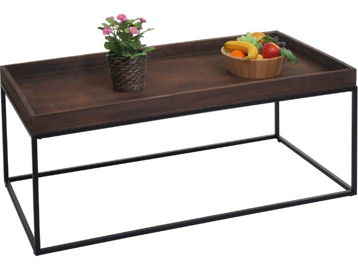 Table basse HWC-K71\, table basse table d'appoint\, bois massif métal 46x110x60cm ~ brun foncé