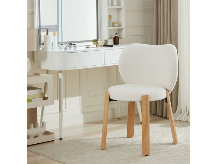 Lot 2 Chaise de maquillage– Dossier Cœur Tissu Bouclette Doux Design Ergonomic Parfaites pour Salon/Chambre/Coiffeuse