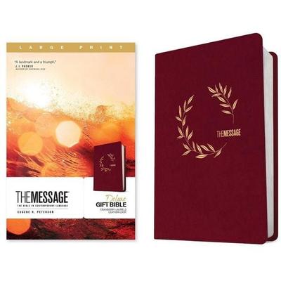 The Message Deluxe Gift Bible, Large Print (Leather-Look, Cranberry Laurels), Gebundene Ausgabe von , Navigators, 978-1-64158-648-1